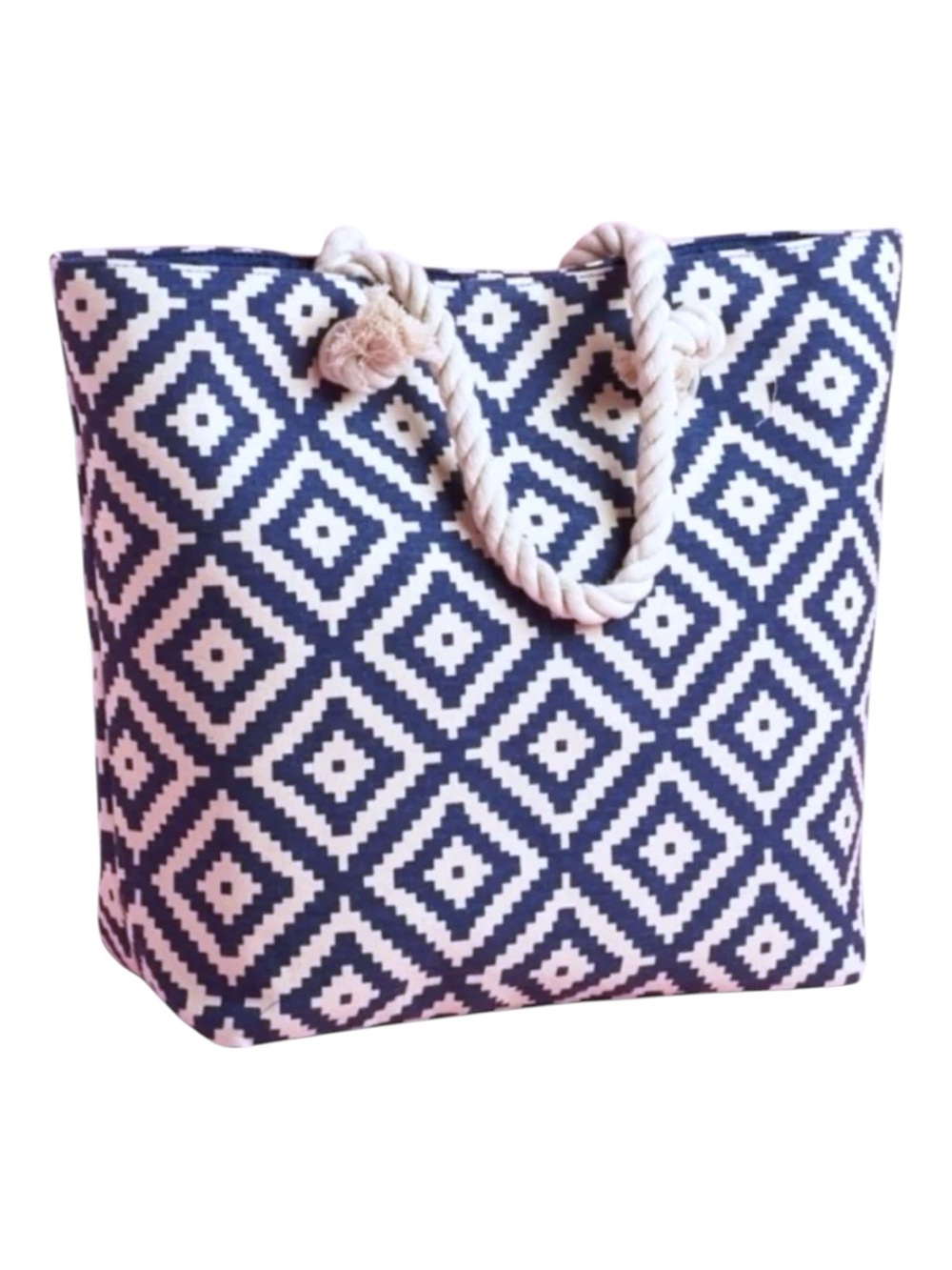 Summer & Rose Cotton Navy/White Geometric Rope Handle Tote Bag